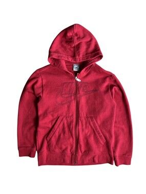 Nike Sweater Unisex Adults M Red Full Zip Hooded Pockets Fleece Embroidered Logo